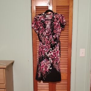 Apt. 9 Black and Pink Floral Midi Dress